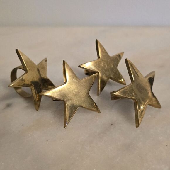 Vintage Brass Star Shaped Napkin Holders Napkin Rings Set of 4 - Picture 1 of 7